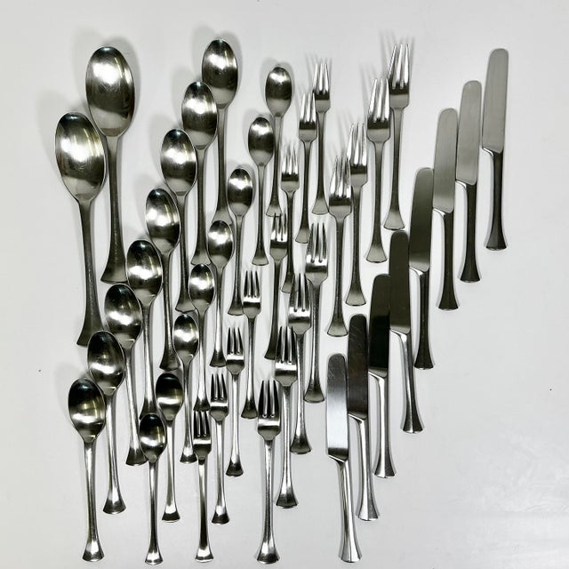Silver 1986 Vintage Danish Boho Chic Dansk Thistle Stainless Steel Flatware, 8 Place Setting - 42 Total Pieces For Sale - Image 8 of 14