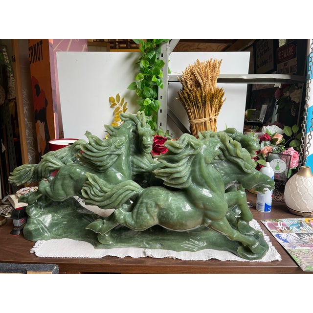 1970s 1970s Monumental Running Horses Imperial Jade Sculpture 75 LBS For Sale - Image 5 of 7