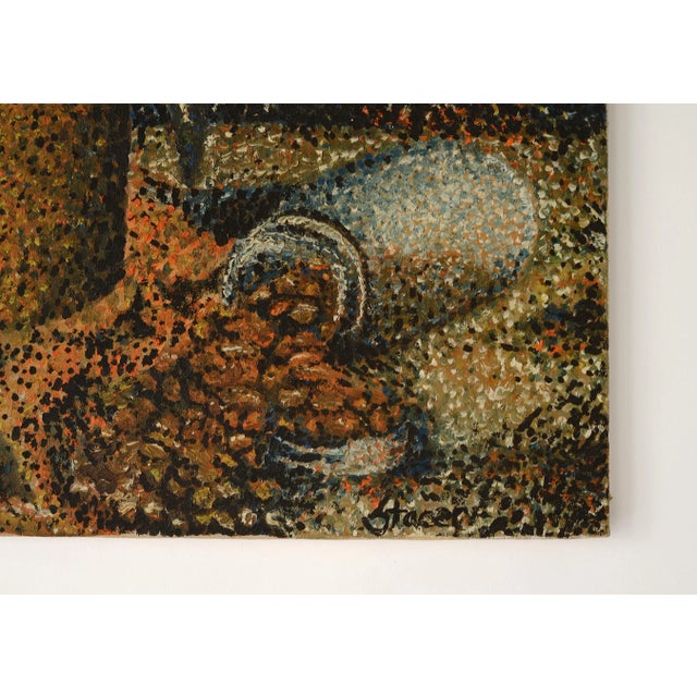 Brown 1960s Pointillist Still Life Painting For Sale - Image 8 of 12