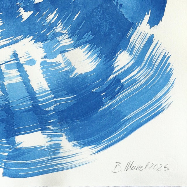 The Blue Dress 26 - Abstract Flowy Minimalist Figurative Ink Painting on Paper Original Artwork by Bettina Mauel For Sale In Los Angeles - Image 6 of 6