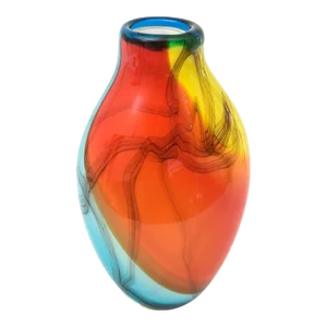 Murano Italian Signed Fratelli Glass Vase 80's Orange Red, Turquoise, Blue, Yellow, Charcoal Black Vase, Vessel 80's