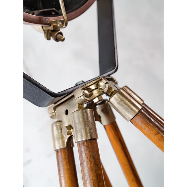 Searchlight Spotlight Floor Lamp in Copper and Brass on Wooden Tripod by Francis Bolton, 1930s For Sale - Image 9 of 18