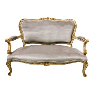 French Gilt Painted Settee in Velvet For Sale