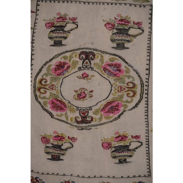 Vintage Aubusson Floral Turkish Kilim Rug 2'9'' X 3'4'' For Sale - Image 6 of 10