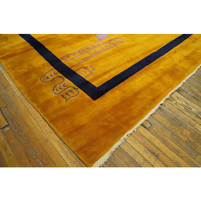 Textile Vibrant Gold Ground With Asymmetric Floral Pattern Antique Chinese Art Deco Rug by Walter Nichols For Sale - Image 7 of 7