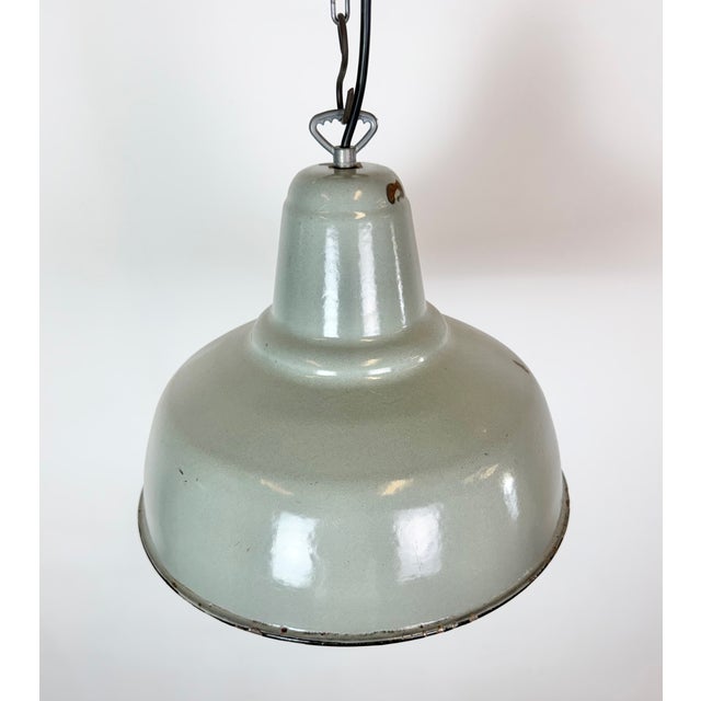 Metal Industrial Grey Enamel Factory Pendant Lamp, 1960s For Sale - Image 7 of 18