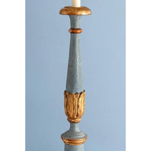 French Painted Wood Candlestick Table Lamp, 19th Century For Sale - Image 5 of 9