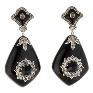 Miriam Salat 'MRM' Noir Evening Black Resin and White Topaz Drop Earrings, A Pair For Sale