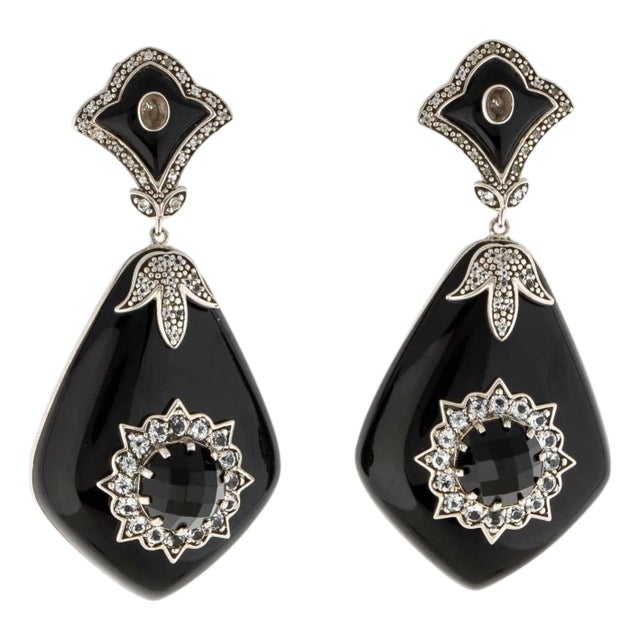 Miriam Salat 'MRM' Noir Evening Black Resin and White Topaz Drop Earrings, A Pair For Sale