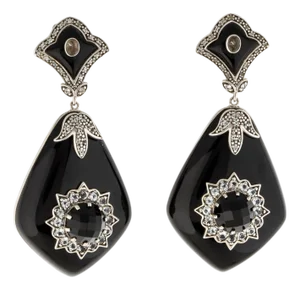 Miriam Salat 'MRM' Noir Evening Black Resin and White Topaz Drop Earrings, A Pair