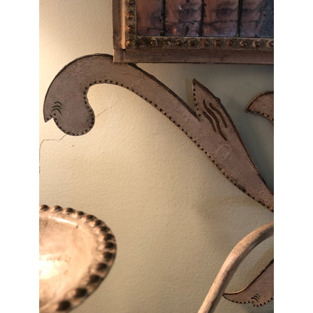 White 1960s White Painted Tole Decorative Mirror with Candle Sconces For Sale - Image 8 of 10