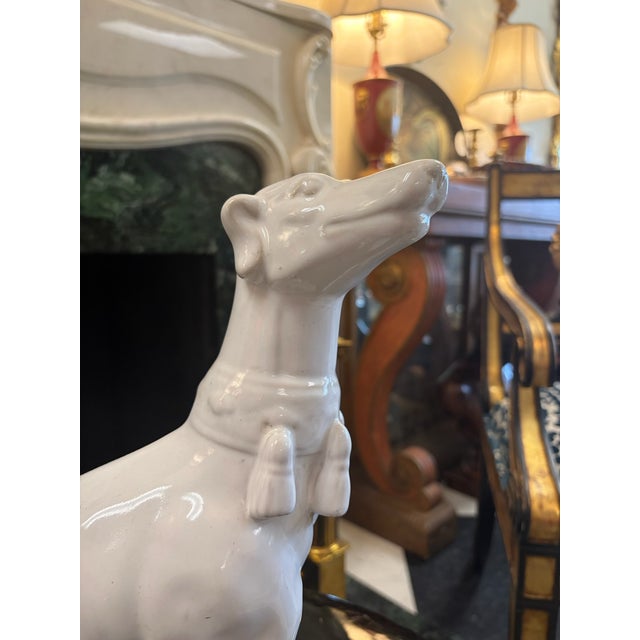 Mid-Century Modern Vintage Hollywood Regency White-Glazed Greyhound Whippet Statue For Sale - Image 3 of 11