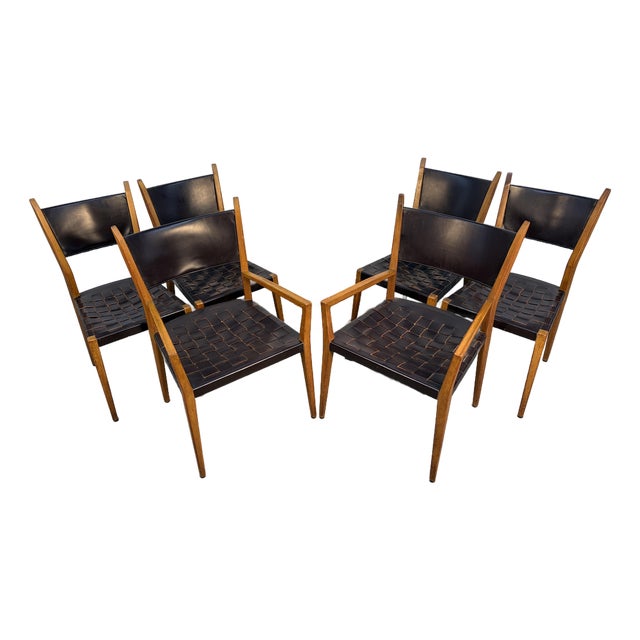 Mid 20th Century Attributed to Paul McCobb for Directional Irwin Collection Woven Leather Dinning Chairs For Sale