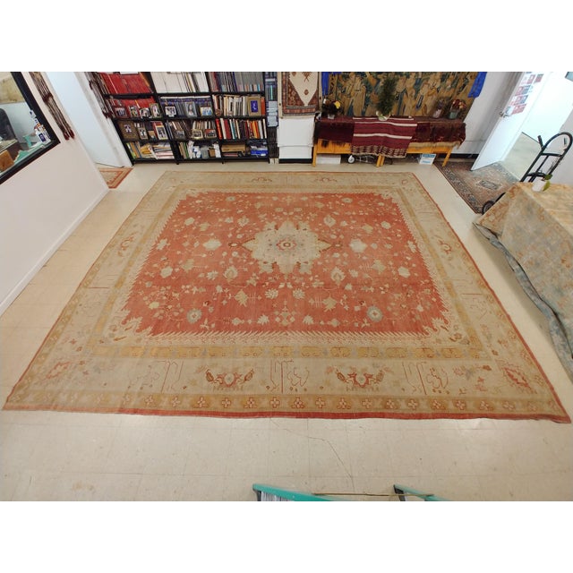 Antique Oushak Carpet, Handmade Turkish Oriental Rug, Beige, Coral, Soft Colors For Sale In New York - Image 6 of 18