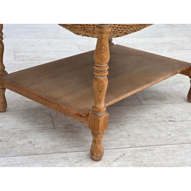 1960s Scandinavian Side Table with Drawers in Oak Wood and Rattan, 1970s For Sale - Image 5 of 18