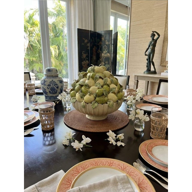 Ceramic Vintage Italian Majolica Ceramic Lemon and Lime Trumpet Bowl Centerpiece For Sale - Image 7 of 12