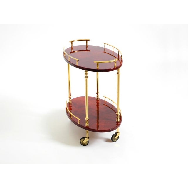 Serving Bar Cart in Cherry-Red Goatskin from Aldo Tura, Italy, 1960s For Sale - Image 6 of 18