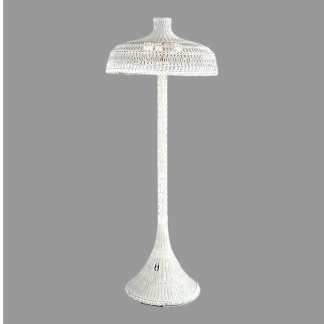 Antique Victorian White Painted Wicker Floor Lamp with Shade with flared base & removable curved dome shade In good...