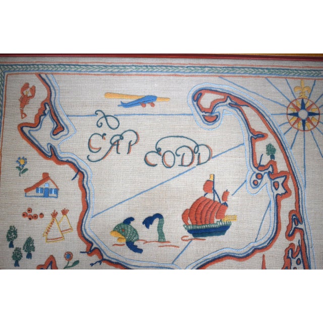 1930s Cap Codd C1930s Crewel Embroidered Map For Sale - Image 5 of 8