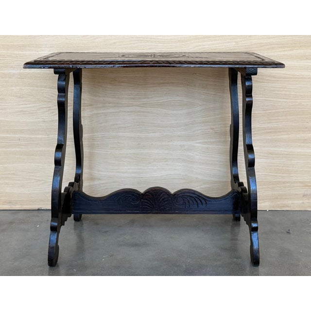 19th Baroque Spanish Side Table with Lyre Legs and Carved Edges For Sale - Image 17 of 18
