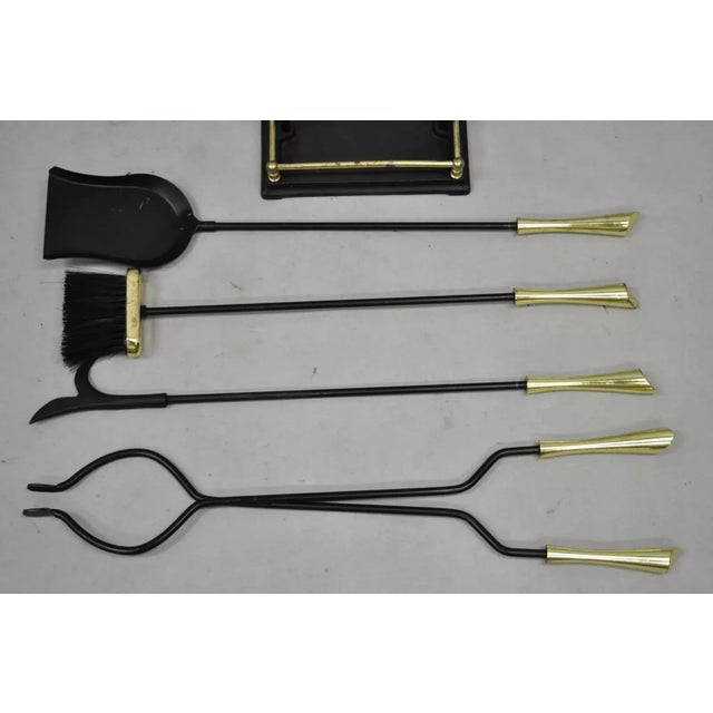 Vintage Mid Century Modern Brass & Iron Fireplace Mantel Tool Set For Sale - Image 4 of 10