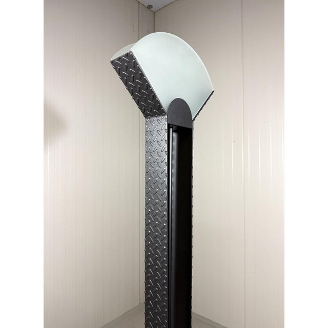 Black Italian Floor Lamp in Steel Tear Plate and Glass, 1980s For Sale - Image 8 of 18