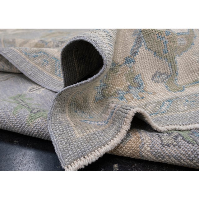 Early 21st Century Turkish Oushak Rug Soft Blue & Beige Floral Handwoven Wool Rug 6'4" X 9'1" For Sale - Image 5 of 10