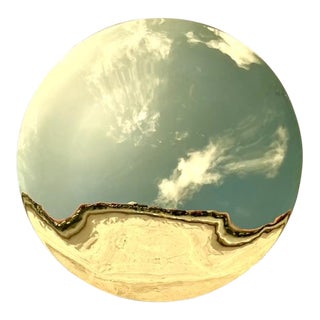 Restoration Hardware Boho Convex Polished Brass Metal Mirror For Sale