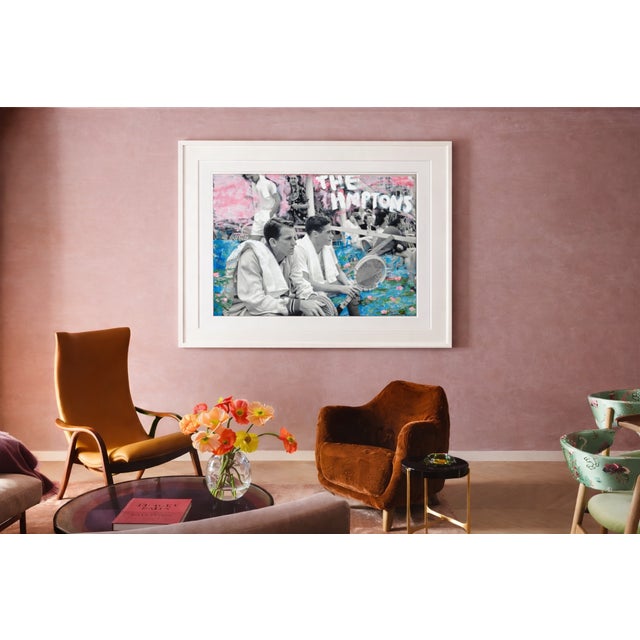 Original mixed media artwork (archival photograph + acrylic paint). Featuring a vintage black-and-white photograph of two...