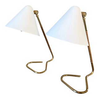 Laken Brass + Rattan Small Desk Lamp by Amber Lewis For Sale