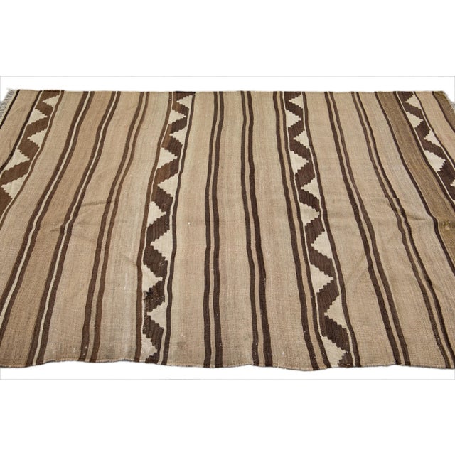 1960s Vintage Kilim Red Handmade Flatweave Stripe Brown Wool Runner For Sale - Image 5 of 10