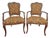 Set of 2 Pair 70s Green Orange Floral Living Room Arm Chairs Accent Wood Upholstered For Sale