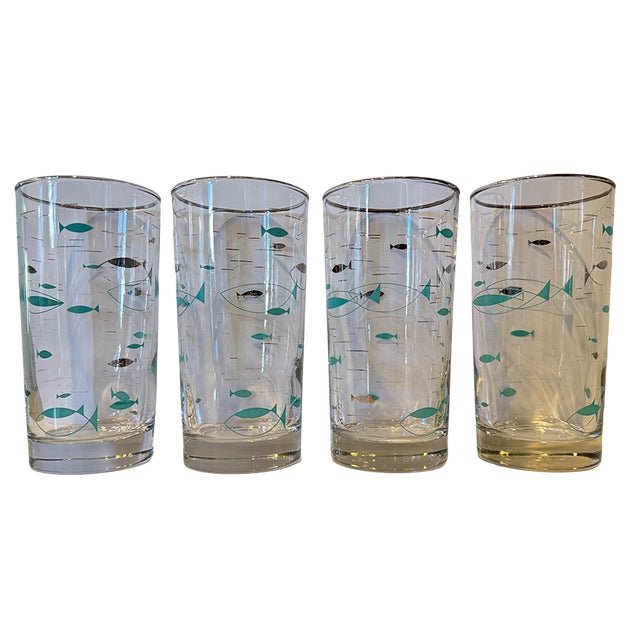 Mid-Century Modern Vintage 1956 Libbey “Mediterranean” Atomic Fish Tumblers — Set of 4 For Sale - Image 3 of 9