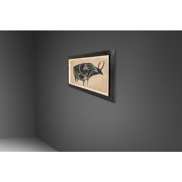 Mid-Century Modern Mid-Century Modern Abstract Framed Textured Oil on Canvas Painting Depicting a Bull, Usa, C. 1970s For Sale - Image 3 of 12