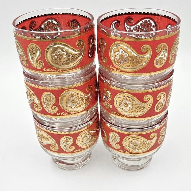 1960s Superb Culver Red Paisley 22k Gold Glassware Set of 6 Mid Century 1960s For Sale - Image 5 of 10