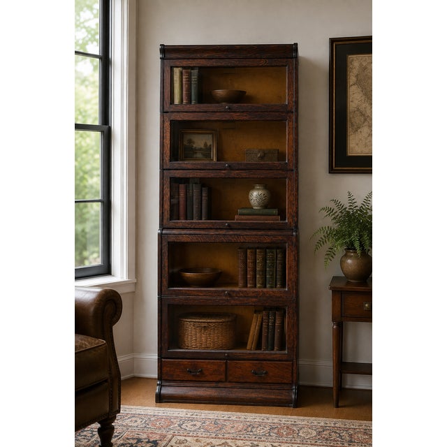 1910s Antique Hale System Quarter-Sawn Oak Five-Stack Barrister Bookcase, C. 1910 For Sale - Image 5 of 15