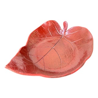 Red Leaf Ceramic Dish, 1960s For Sale