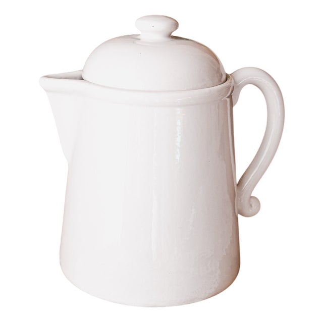 Vintage White Ceramic Pitcher with Enameled Lid from Ferlaro, 1990s For Sale