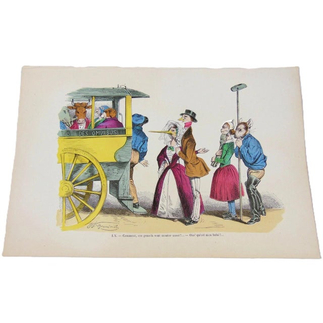 Hand-colored lithograph by Jean Jacques Grandville (from his Les Metamorphoses du Jour, mid 19th century). Lithograph...
