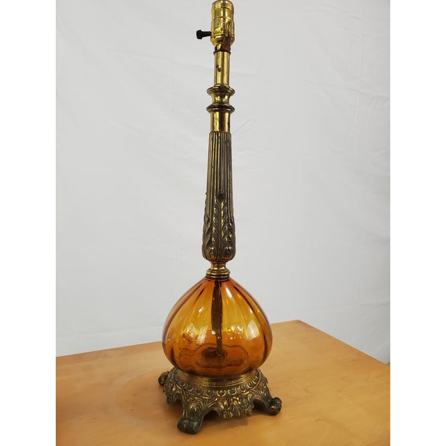 Mid-Century Modern 1960s Mid-Century Hollywood Regency Style Amber Glass Table Lamps - a Pair For Sale - Image 3 of 8
