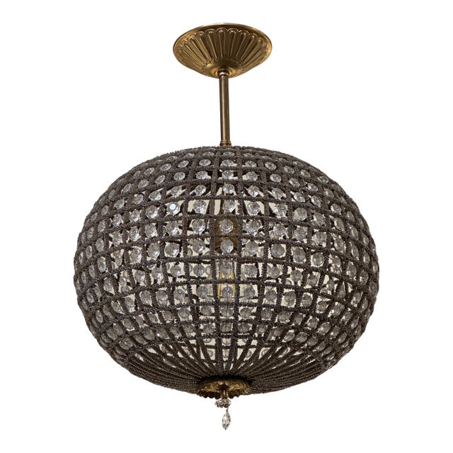 Vintage Omega Lighting & Design Crystal Orb Semi Flush Chandelier For Sale