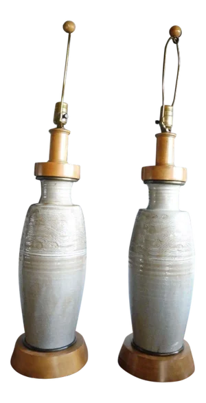 1950s Mid Century Modern Studio Thrown Pottery Lamps - a Pair