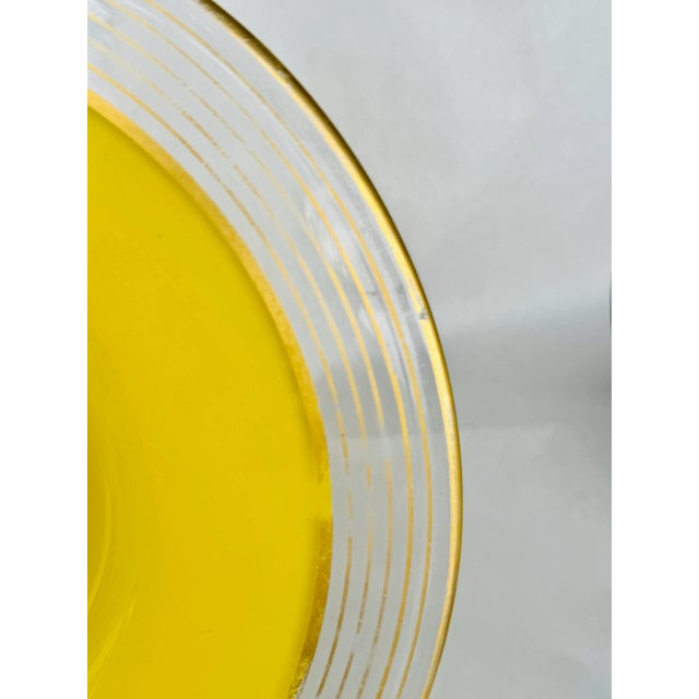Vintage Bohemian Czech Tango Handblown Yellow Glass Vase With Painted Gold Rings and Wide Rim – Mid-Century Gilded Art Glass Centerpiece For Sale - Image 9 of 11