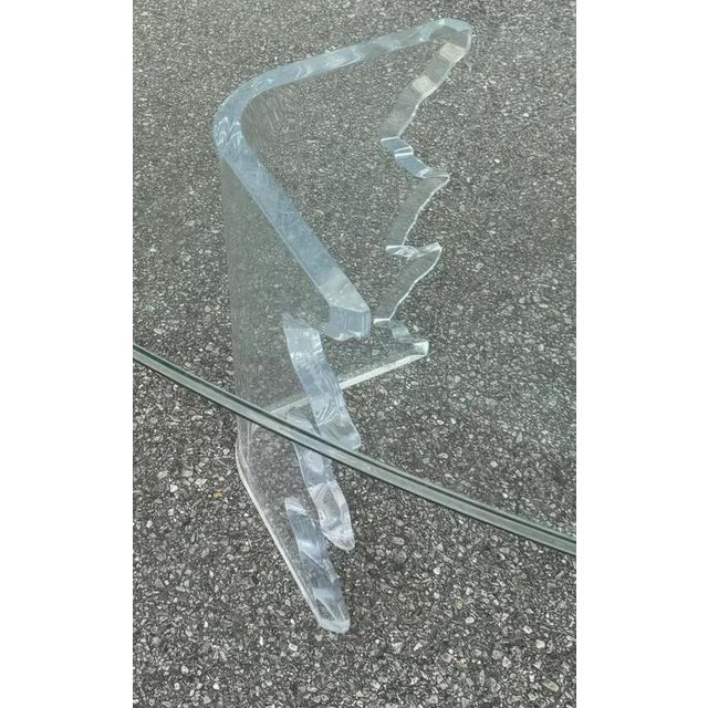 1980s Vintage Lucite and Glass Top Coffee Table For Sale - Image 4 of 7