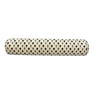 Bolster Pillow With Schumacher Avodica Embroidery Aegean Fabric For Sale