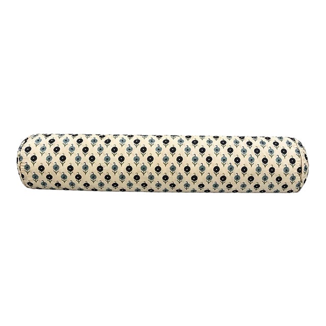Bolster Pillow With Schumacher Avodica Embroidery Aegean Fabric For Sale