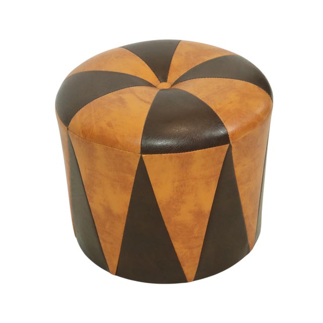 Vintage Round Pouf in Two-Tone Skai, 1960s For Sale - Image 4 of 12