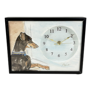 Original Signed "Roxie" Watercolor Doberman Pinscher Table & Wall Clock