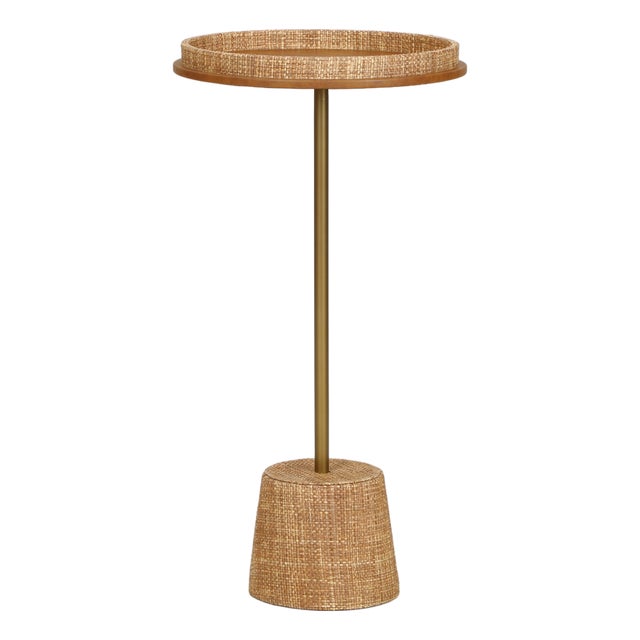 Saddle Natural Raffia Designer Side Table For Sale