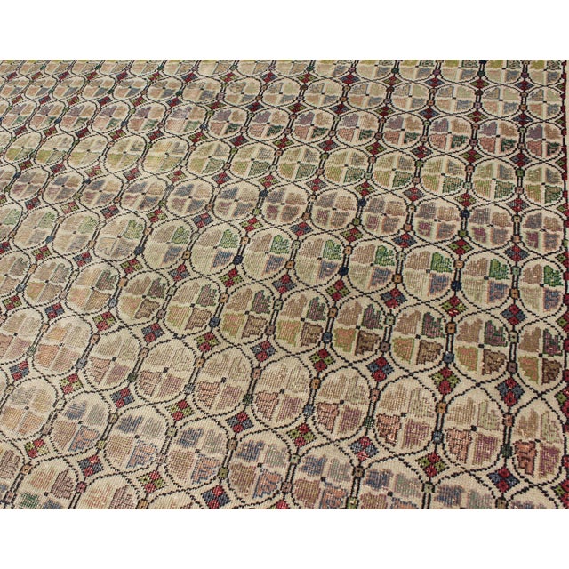Squared Size Mid-Century Modern Rug With Circular Pattern in Variety of Colors 6'6 X 6'8 For Sale - Image 4 of 12